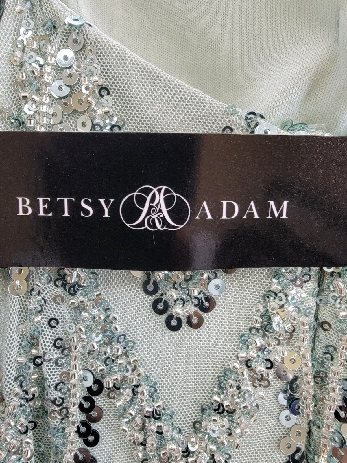 Betsy & Adam Sequin-Embellished Draped-Neck Gown Women's 2 Sage Back Zip Closure - Picture 13 of 14