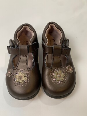Stride Rite LARISSA Toddler Brown Floral Leather Mary Jane Shoes 6 W