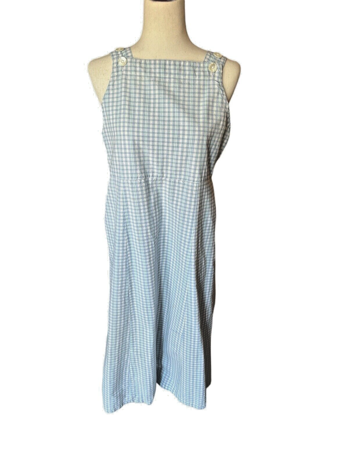 Vintage Two-Twenty Women's SM Blue Plaid Prairie Dress Overall Bib Modest Midi
