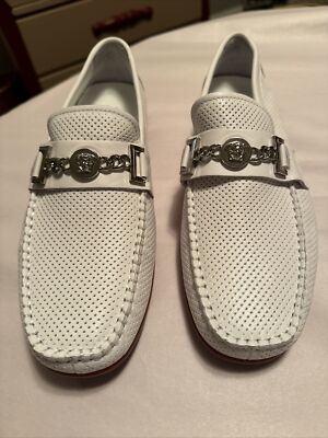 NEW GIANNI VERSACE WHITE LEATHER DRIVER LOAFER SHOES EU 41 US 8