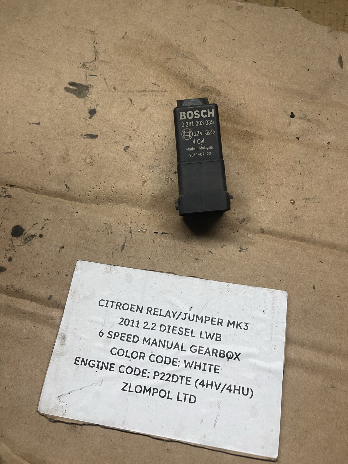 Citroen Relay/Jumper Mk3 2011 2.2D - Glow Plug Relay 0281003039