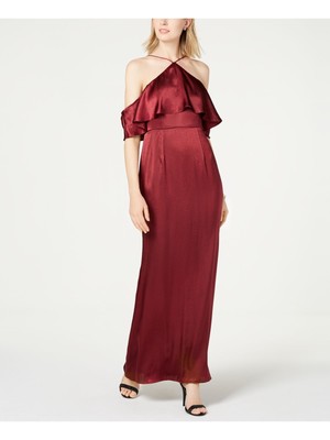 ADRIANNA PAPELL Womens Red  Gown Neck Short Sleeve Full-Length Evening Dress 2