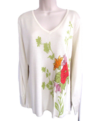 Dialogue Womens Rayon Blend V-Neck Long Sleeve Ivory Long Sleeve Sweater, M