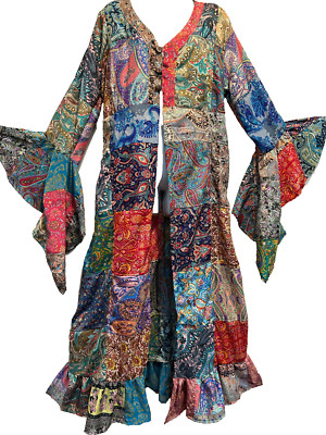 Nwt FUNKY STUFF boho patch hippie gypsy satin TOP DUSTER CARDIGAN 1X Free shipp