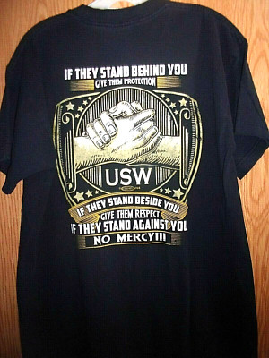USW STEELWORKERS black L t shirt NO MERCY