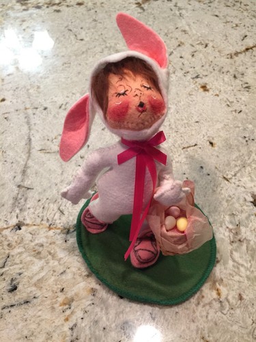 Annalee Easter Doll Girl With Eggs Basket Bunny Suit - 1995 Pink Closed  Eyes