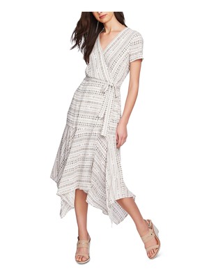 

1. Женское бежевое платье-футляр миди с коротким рукавом и принтом STATE, Бежевый