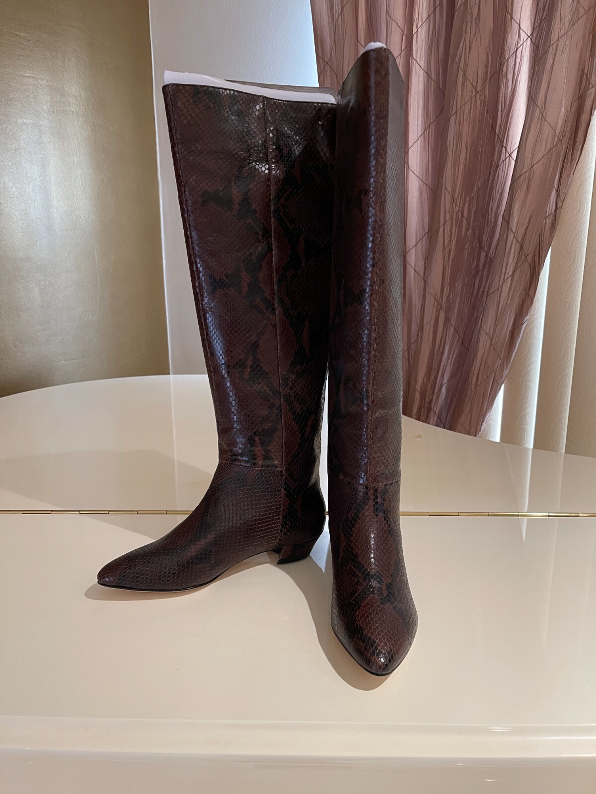 Pre-owned Sigerson Morrison Women's Snake Embossed Boots Brown Size 37 Nwb