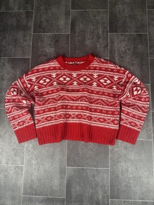 American Eagle Red Fair Isle Knit Jumper Winter Sweater Size M
