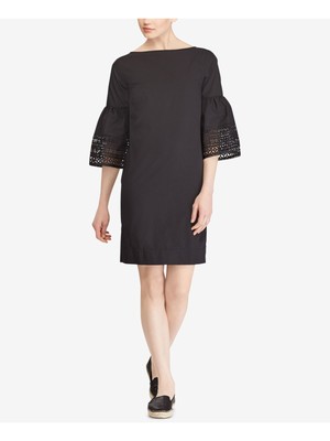 

LAUREN RALPH LAUREN Женское черное платье прямого кроя выше колена с расклешенными рукавами, Черный