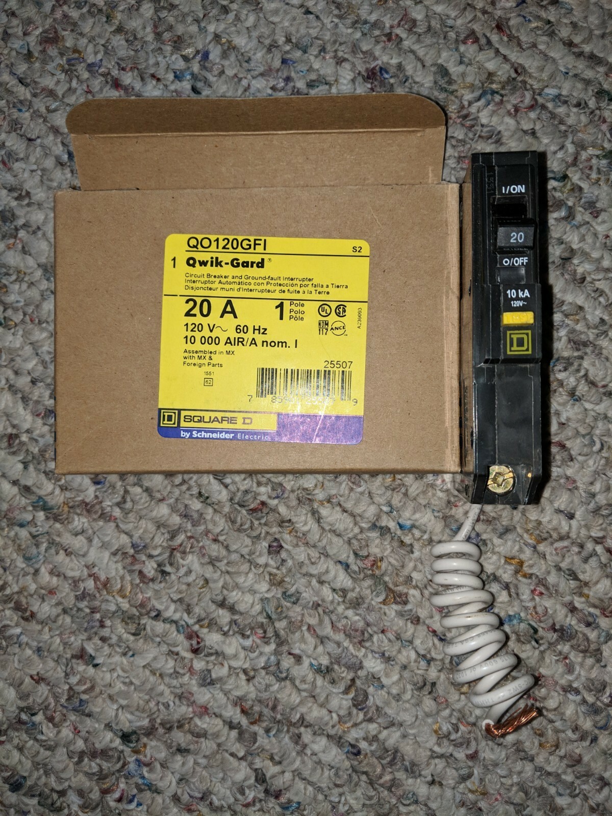 SQUARE D GFI QO120GFI 1P 20A 120V GROUND FAULT CIRCUIT BREAKER