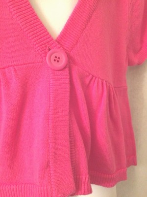 J. KHAKI Solid Pink Fuchsia Short Sleeve Cardigan Girls Sz Small 7/8 $29