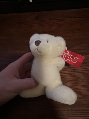 Russ Rosebud White Valentine Teddy Bear  w/ Rose  Big Feet Stuffed Adorable 6.5'