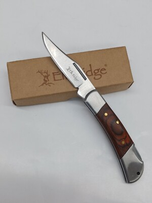 Elk Ridge Clip Point 5 3/8'' Overall Lockback Brown Pakkawood Handle ER-125W