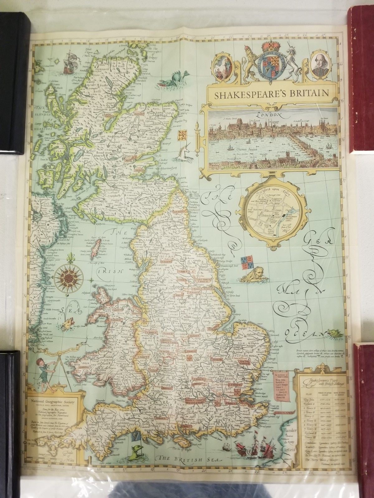 Shakespeare's Britain National Geographic map 1964 VG 181213