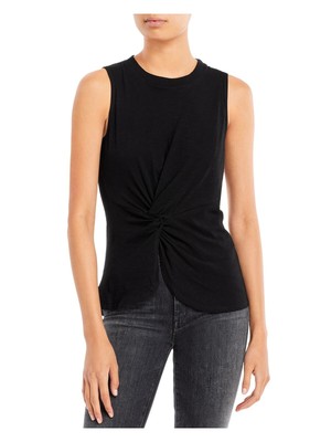 

CINQ A SEPT Женская черная футболка без рукавов с круглым вырезом с поворотом спереди, Черный