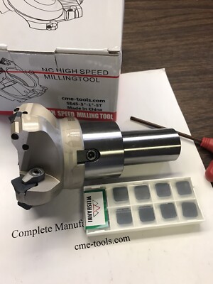 3'' 45 degree indexable face mill 1-1/4  Straight Arbor w 10 Extra SEAN42 Inserts