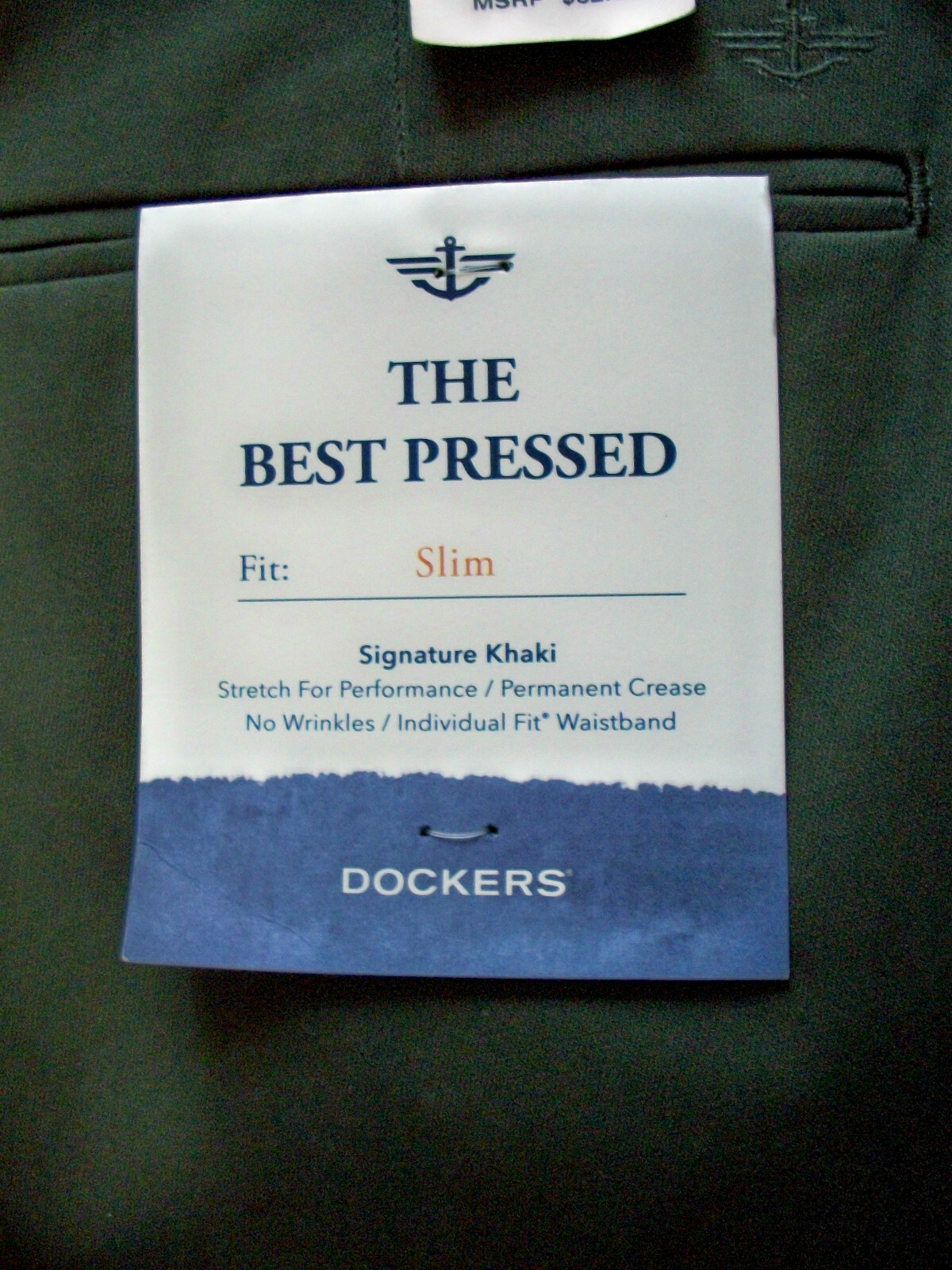 DOCKERS Slim Fit Plain Front Best Pressed Olive Khaki Pants NWT 36x29 $62