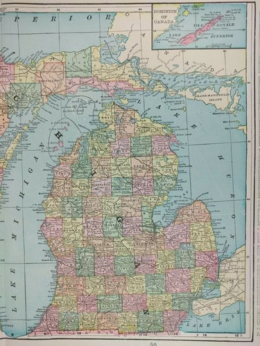 Vintage 1902 WISCONSIN MICHIGAN Map 22x14 ~ Old Antique Original KINGSFORD MAPZ