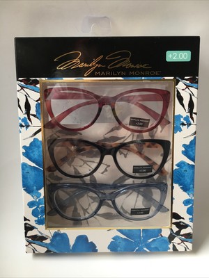 MARILYN MONROE PREMIUM 3-PACK READING GLASSES READERS +2.00 NEW