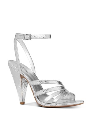 

MICHAEL KORS Женские серебряные кожаные сандалии со змеиным принтом Kimmy Toe Cone Heel, 6,5 M, Серебряный, 40R0KMHA2M