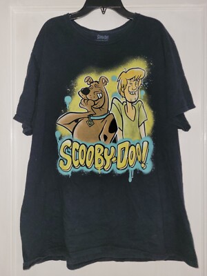SCOOBY-DOO! Shaggy Laughing Mischievous Hanna-Barbara Black Graphic T Size XL