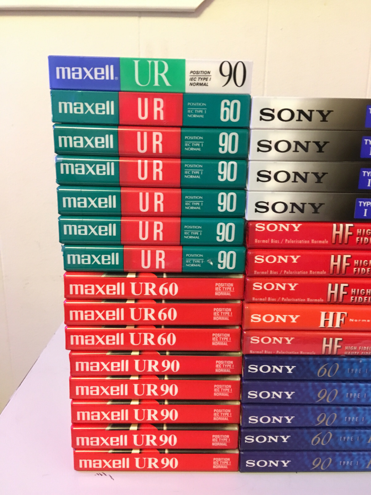 Lot of 67 NOS Blank Cassette Tapes - Maxell UR - Sony HF - Fuji Dr-I - Memorex