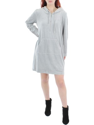 CALVIN KLEIN Womens Grey Pullover Hoodie Logo Long Sleeve Shift Dress M