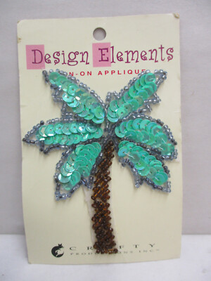 Design Elements Palm Tree Sequined Beaded Iron-On Applique