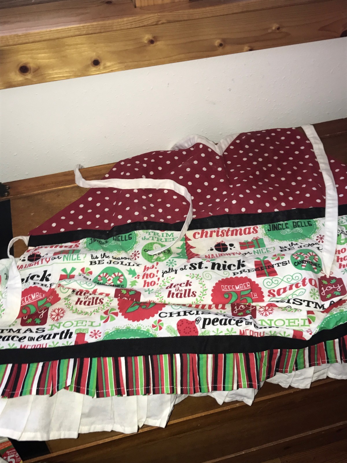 Hand Made Red & White Polk A Dot V Neck Christmas Full Size Cotton Blend Apron