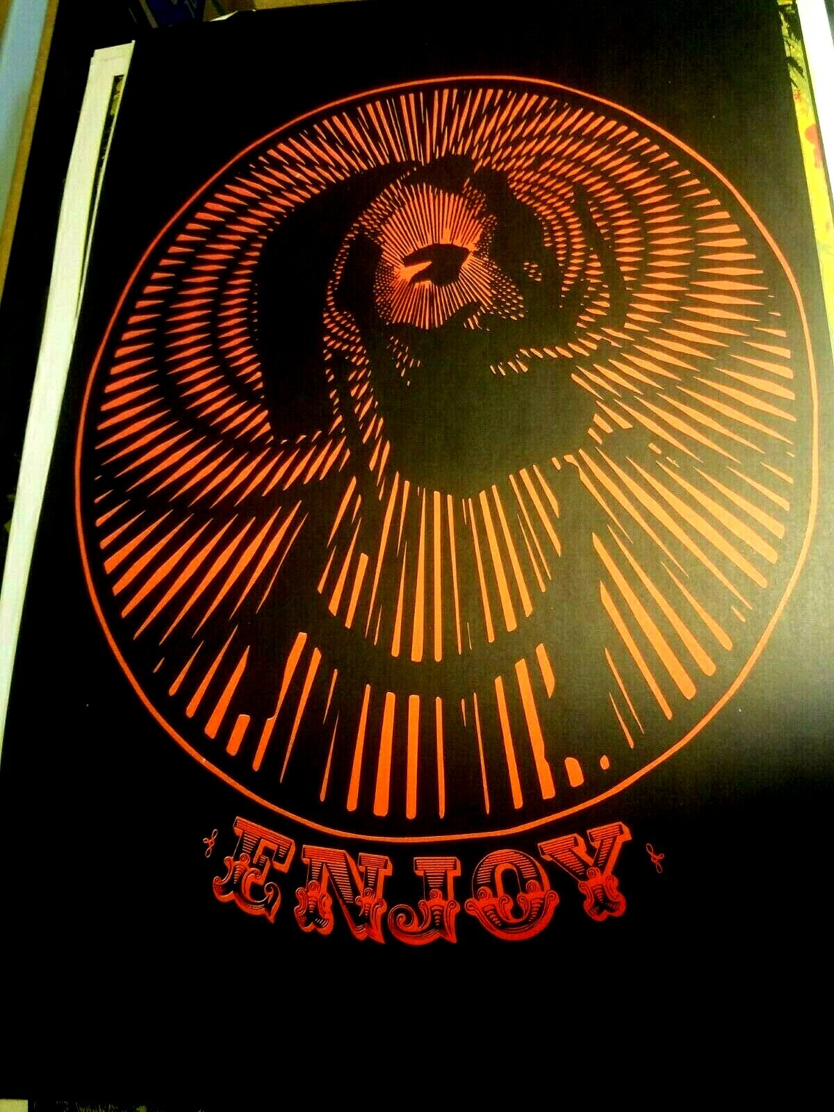 ENJOY ZIG-ZAG MAN VINTAGE 1970's MARIJUANA BLACKLIGHT