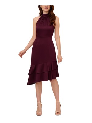 ADRIANNA PAPELL Womens Burgundy Double Asymmetric Hem Sleeveless Dress 8