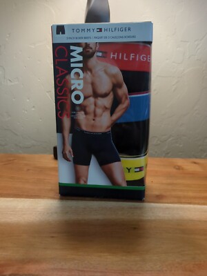 Large - TOMMY HILFIGER 3 Pk Micro Classics Navy Grey Red Boxer Briefs Underwear