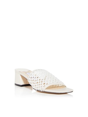 Женские белые босоножки JIMMY CHOO Themis 45 с блочным носком на каблуке-слипоне 35,5