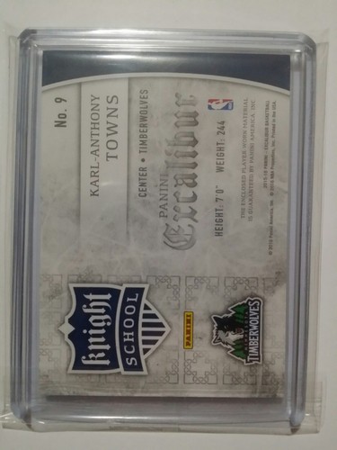 2016 Panini #9 Karl Anthony Towns RC 1st Year Game Used Jersey Card