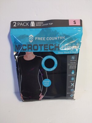 FREE COUNTRY Womens Microtech Heat Base Layer Long Sleeve Top - 2 Pack Small S