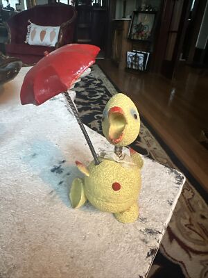 Vintage German Easter Candy Container Duck Paper mache Bobble Umbrella Germany