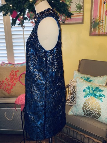 Pre-owned Lilly Pulitzer Brandi Shift Blue Twilight Floral Brocade $278 Size 10,14 In Multicolor