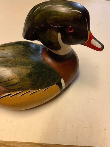 DRAKE WOOD DUCK WOOD-CARVED DECOY!