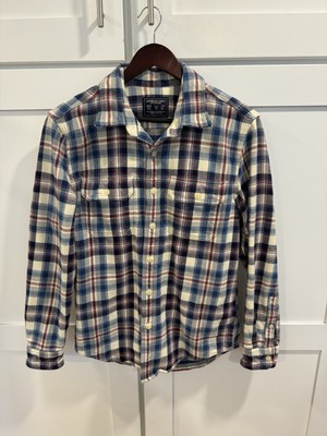 American Eagle Classic Fit Heavy Weight Blue Flannel Shirt Shacket Size Medium