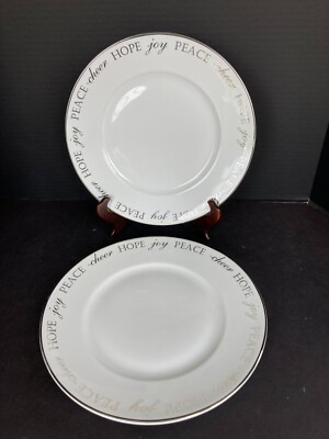 Set of 2 Pier 1 Imports Holiday Peace & Joy 8-3/4'' Salad Plates MINT