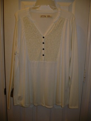Faded Glory Women's Long Sleeve Henley Top W Velvet Tusk Color X-Large 16-18