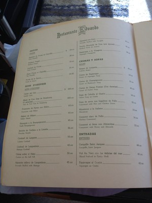 Vintage Restaurante Eduardo Menu, Bogota, Columbia with Post Card
