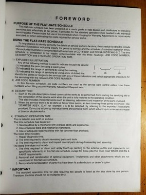 Kubota ZD18 ZD21 Zero Turn Mower Flat-Rate Schedule Manual 97897-35040 3/01