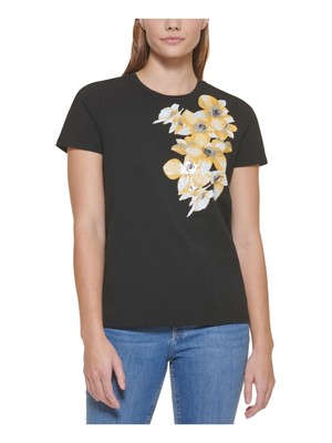 

CALVIN KLEIN Женская черная футболка с круглым вырезом и короткими рукавами с рисунком, Черный