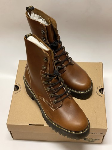 Pre-owned Dr. Martens Leona Platform Combat Boots Butterscotch Brown Leather Women's Sz 11