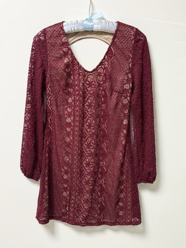 Speechless Womens Dress Size XS Burgundy Lace Long Sleeve Mini Whimsigoth Moody