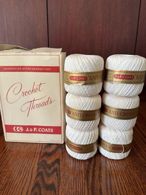 Vintage J & P Coats Boilfast Thread ''Knit-Cro-Sheen'' USA 6 Crochet Spools A.64