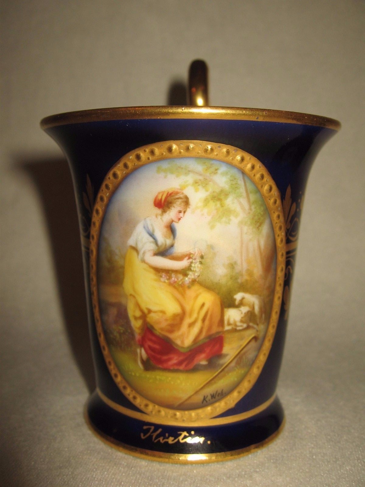 Antique Royal Vienna Cobalt Cup & Saucer, Signed