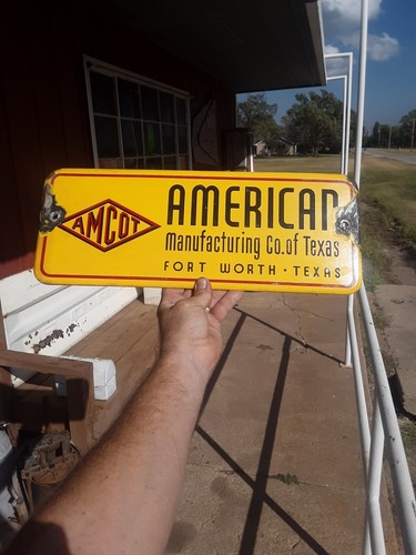 Vintage AMERICAN Manufacturing Co Texas PORCELAIN Pumpjack Sign AMCOT  Gas & Oil